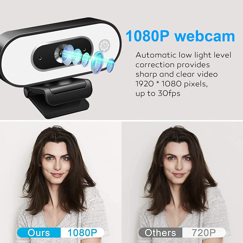 1080P Webcam with Ring Light - Laptop Camera with Microphone 3-Level Brightness, Streaming Webcam with Tripod,Plug and Play Stream Camera with Light for Laptop, PC, Mac, Zoom, Skype, Facetime