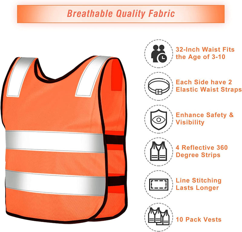 10 Pieces Reflective Kids Safety Vest Visibility Vest for Boys Girls
