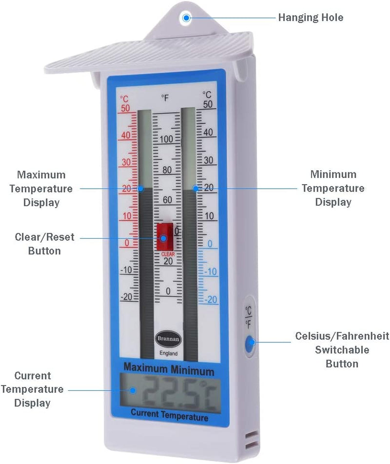 Max Min Greenhouse Thermometer Classic Design Max Min Thermometer for Use  in The Garden Greenhouse or Home Easily Wall Mounted Greenhouse Temperature