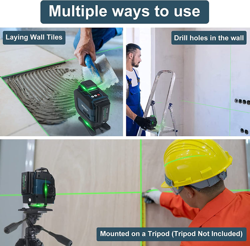 Vashly 16 Line Laser Level Self Leveling 4 X 360° 4D Green Cross Line Lazer Level Tool with Horizontal and Vertical Lines, Remote Controller, Magnetic Rotating Stand, Portable Bag Outdoor Indoor