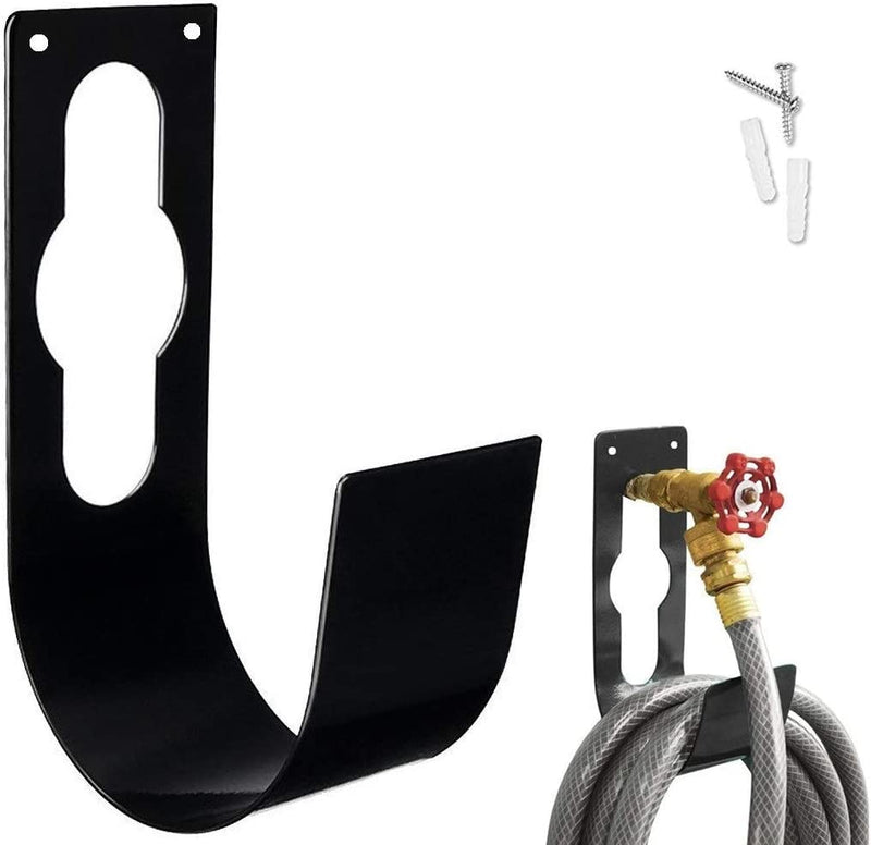 Garden Hose Hanger Wall Mount Heavy Duty Metal Hose Holder Hook for 150Ft Hose (Large, Black)