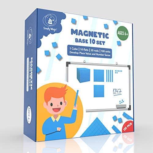 131 PCS Jumbo Magnetic Base Ten Blocks - Place Value Blocks - Math Manipulatives K-3 for Elementary Classroom, Number Blocks, Math Counters for Kids, Counting Cubes, Base 10 for 1st 2nd 3rd Grade