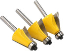 Yakamoz 3Pcs 1/4 Inch Shank Chamfer Edge Forming Router Bit Set Bevel Edging Cutter Bits with Bearing Guide Woodworking Cutting Tool | 1 Inch Cutting Length | 15 22.5 30 Degree Cutting Angle