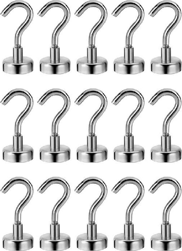 15-Pack Magnetic Hooks, 12LBS Super Magnets with Neodymium Rare Earth Facilitate Hook for Cruise, Home, Kitchen, Workplace, Office and Refrigerator