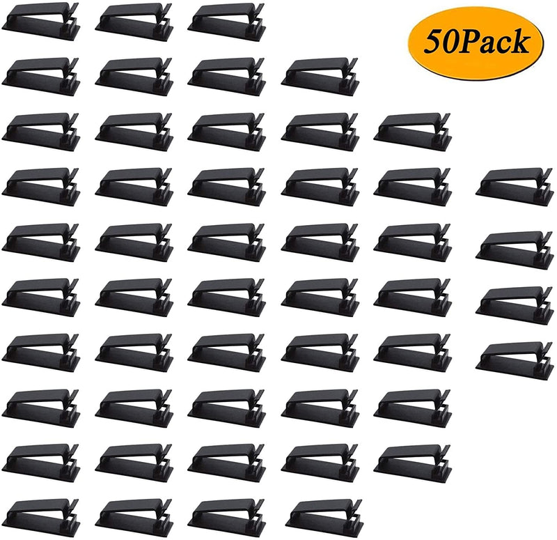 SOULWIT® 50-Pcs Self Adhesive Cable Management Clips, Cable Organizers Wire Clips Cord Holder for TV PC Laptop Ethernet Cable Desktop Home Office (Black)