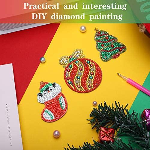 16 Pieces Christmas DIY Diamond Key Chain Christmas 5D Painting Pendant Round Drill Key Chain Pendant for Christmas Arts Craft Accessories, 16 Styles