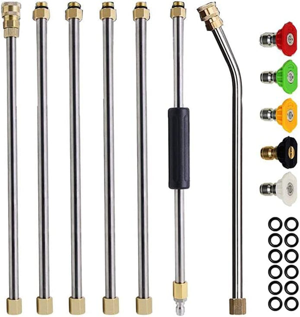 NUZAMAS Pressure Washer Extension Wand Set 4000PSI 1/4 Inch Quick Connect Replacement Wand with 5PCS Nozzle Tips(0、15、25、40、65°), O-Ring, 7PCS Extension Lances