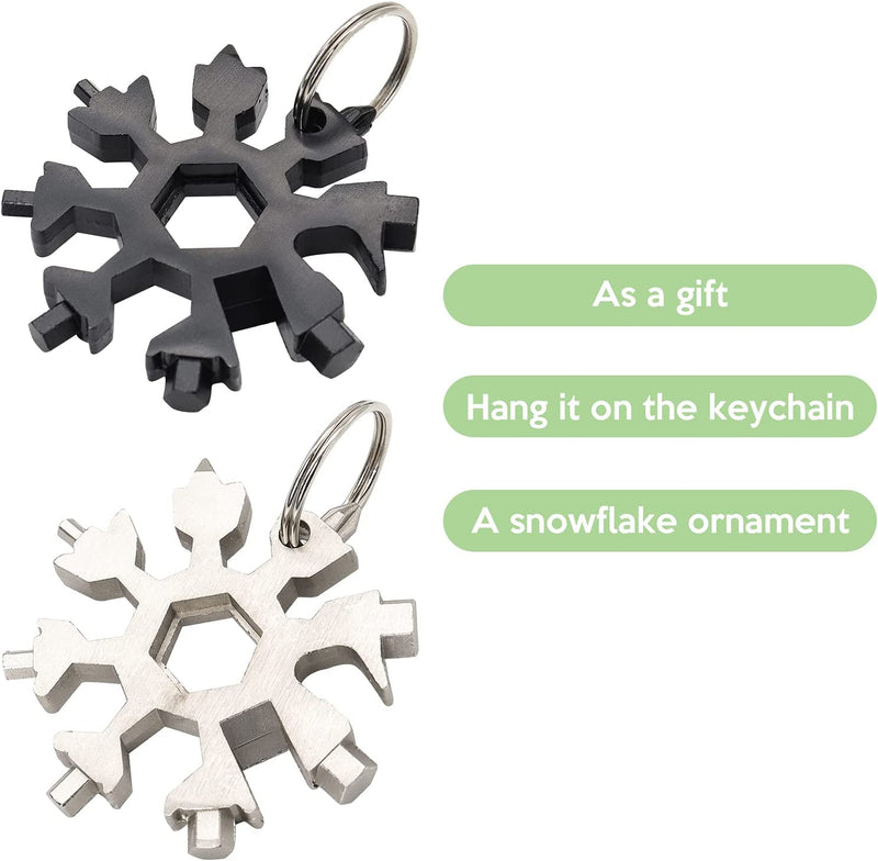 18-In-1 Snowflake Multi Tool Valuehall Portable Stainless Steel Snowflake Keychain Screwdriver Bottle Opener with Keyring for Outdoor Enthusiast V8A04 (Black)