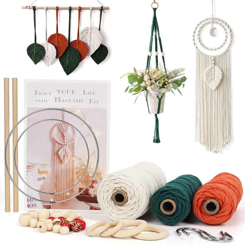 UHAPEER Macrame Kits for Adults Beginners, DIY Macrame Plant Hanger Kit and Macrame Supplies, with 3 Mm Macrame Cord Cotton, Macrame Meads, Wooden Rings, Dream Catcher Rings, Craft Kits for Adults