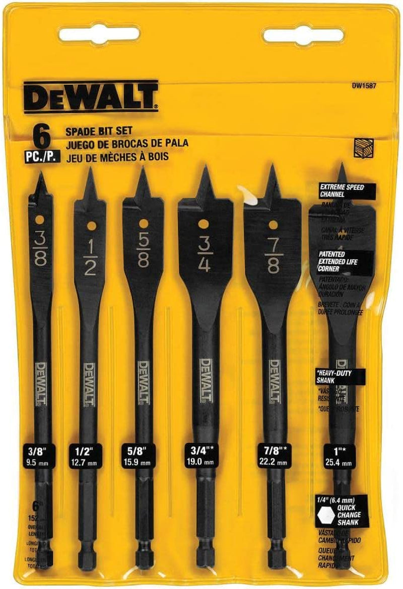 DEWALT DW1587 6 Bit 3/8-Inch to 1-Inch Spade Drill Bit Assortment