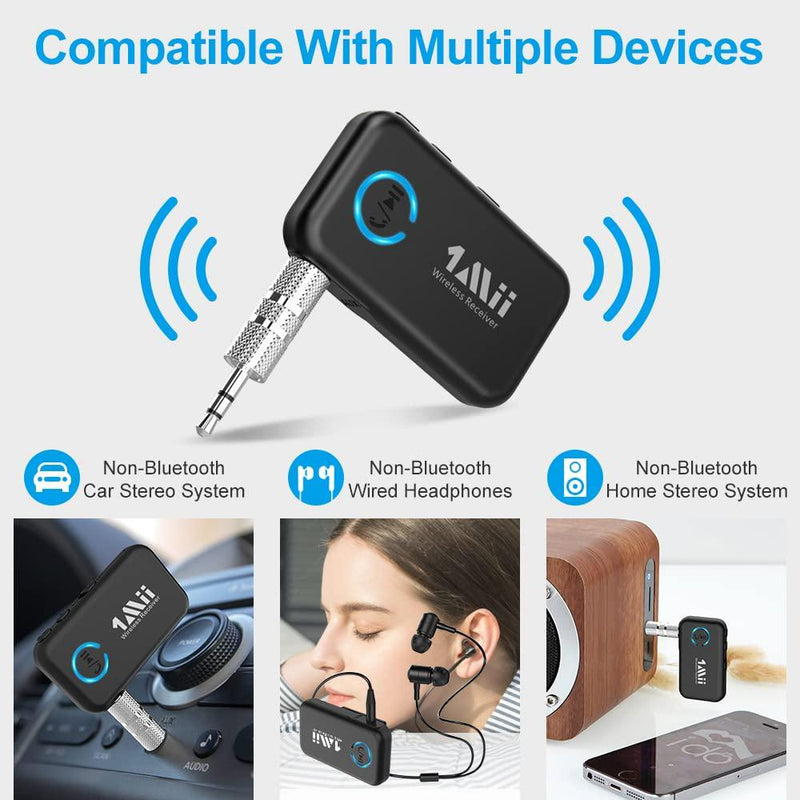 Bluetooth 5.0 Receiver for Car, Noise Cancelling Bluetooth AUX Adapter,  Bluetooth Music Receiver for Home Stereo, Wired Headphones, Hands-Free  Calls(16H Battery Life/Dual Link) 