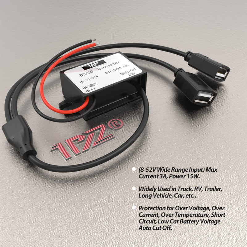 1PZ USB-H32 Auto Vehicle Direct Wire Charger 12V 24V to 5V Dual USB Ch