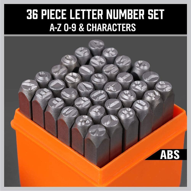 HORUSDY 36-Piece 6Mm Number & Capital Letter Stamp Set (A-Z & 0-9) Punch Perfect for Imprinting Metal, Plastic, Wood, Leather.1/4" (36Pc Numbers & Letters Set)