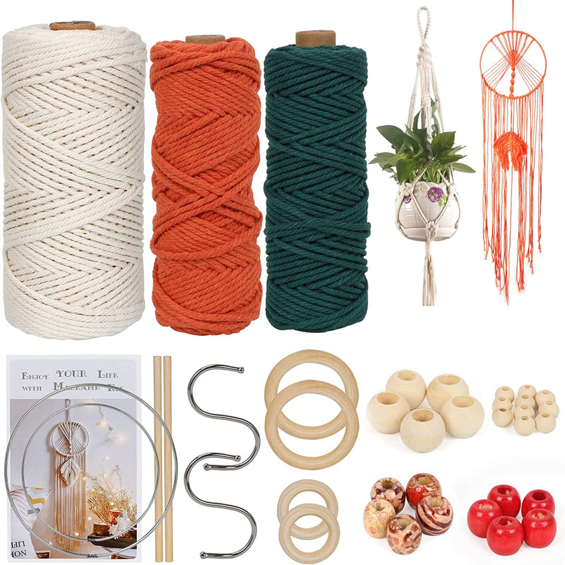 UHAPEER Macrame Kits for Adults Beginners, DIY Macrame Plant Hanger Kit and Macrame Supplies, with 3 Mm Macrame Cord Cotton, Macrame Meads, Wooden Rings, Dream Catcher Rings, Craft Kits for Adults