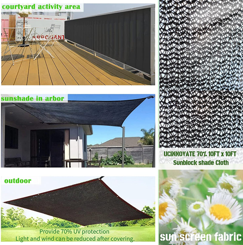UCINNOVATE 70% Shade Fabric Sun Shade Cloth with Grommets 10Ft X 20Ft Greenhouse Shade Cloth, Shade Net UV Resistant Netting for Garden Patio Lawn Flower Plant Outdoor Parking Yard Carport or Kennel