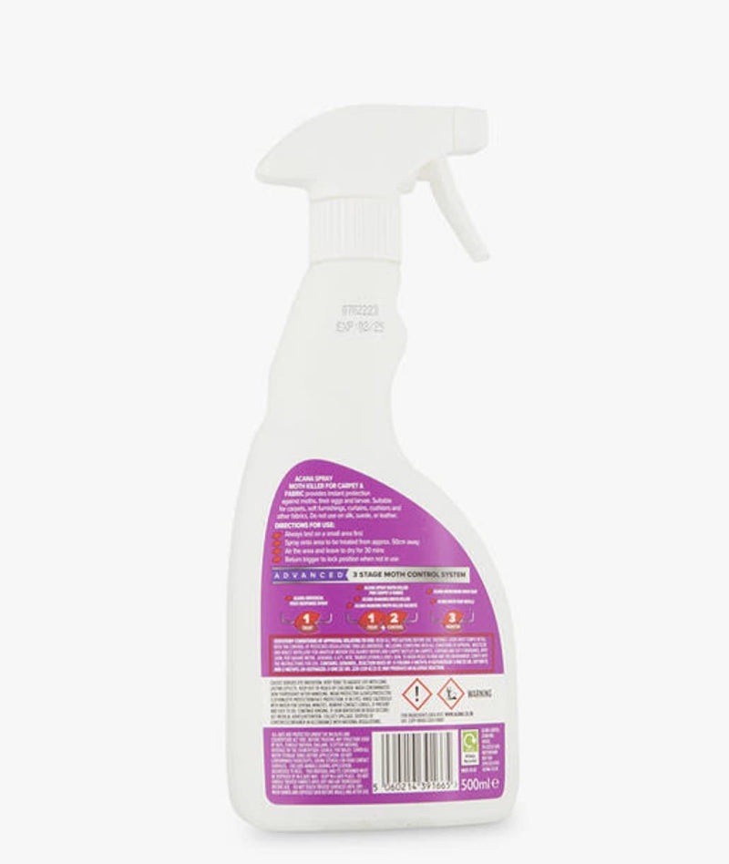 Quebec Acana Carpet & Fabric Freshener 500Ml - Moth Killer Spray - Lavender Fragrance - Kills Moths, Eggs & Larvae - Licensed Insecticide for Carpets, Rugs & Curtains - Non-Staining