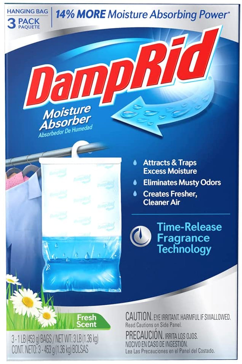 DAMPRID Fresh Scent Hanging Moisture Absorber, 16 Oz., 3 Pack - Eliminates Musty Odors for Fresher, 14% More Moisture Absorbing Power*, Blue, Medium (FG86FSSBAM)