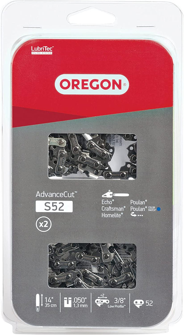 Oregon S52 Advancecut 52 Drive Link 0.050 Gauge Chainsaw Chain Twin Pack, 14-Inch Bar Length, Black, 2 Pack