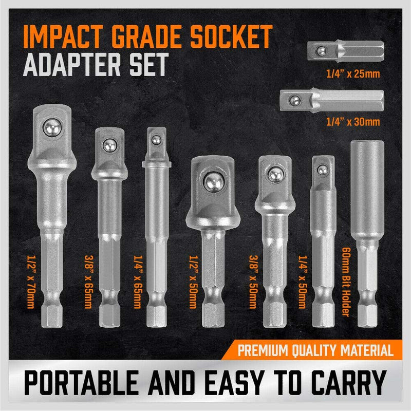 HORUSDY 9-Piece Power Drill Socket Adapter Extension Set, 1/4" 3/8" and 1/2" Impact Driver Hex Shank, Crv Steel Drill Bit Extension Set with Magnetic Bit Holder