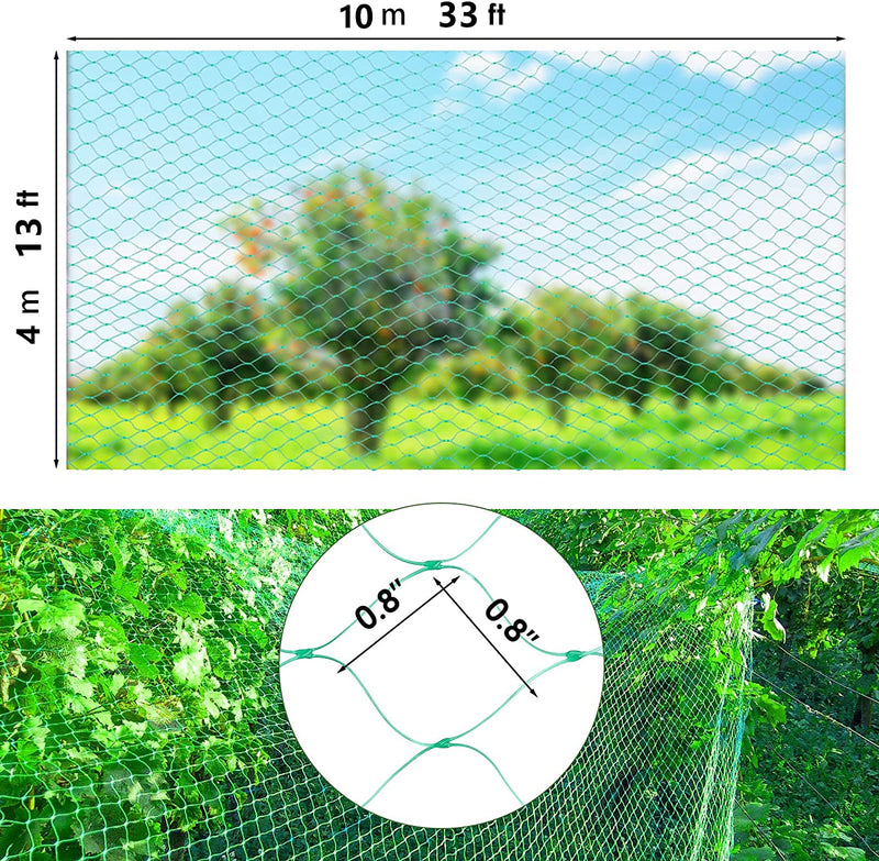 Anti-Bird Netting Garden Netting with Cable Ties and U-Shaped Pegs 13Ft X 33Ft Reusable Nylon anti Bird Protect Net Fruit Trees Blueberries Plants and Vegetables from Birds and Animals (13Ft X 33Ft)