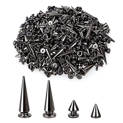 200 Sets Black Cone Spikes Multiple Sizes Screw Back Studs Punk Rock Bullet Rivets for DIY Clothing Leather Craft