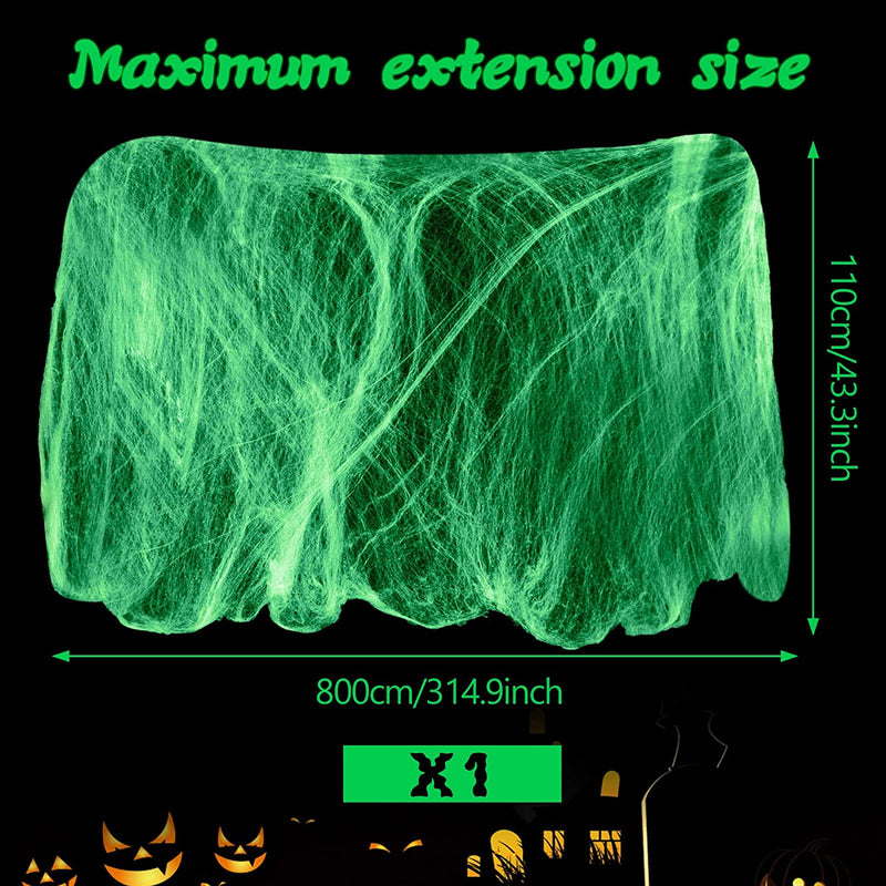 Glow in the Dark Spider Web Halloween Fake Spider Web White Stretch Spider Webs Halloween Decoration Cobwebs for Creepy Halloween Home and Party Indoor and Outdoor Decor, 200 G(1)