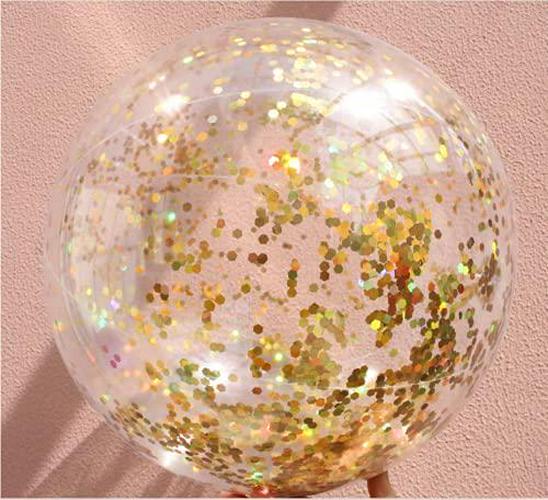 24 Inch Inflateable Glitter Beach Ball,2 Pack Sequin Beach Balls Clear Beach Ball with 2 Pack Inflater for Swimming Pool Water Fun Toys Outdoor Summer Party Favors