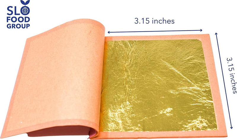 24 Karat Edible Gold Leaf by Slofoodgroup (10 Sheets Gold Leaf per book) Gold Leaf sheet size 3.15in x 3.15in Loose Leaf Sheets
