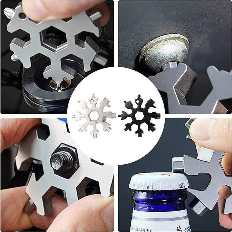 18-In-1 Snowflake Multi Tool Valuehall Portable Stainless Steel Snowflake Keychain Screwdriver Bottle Opener with Keyring for Outdoor Enthusiast V8A04 (Sliver)