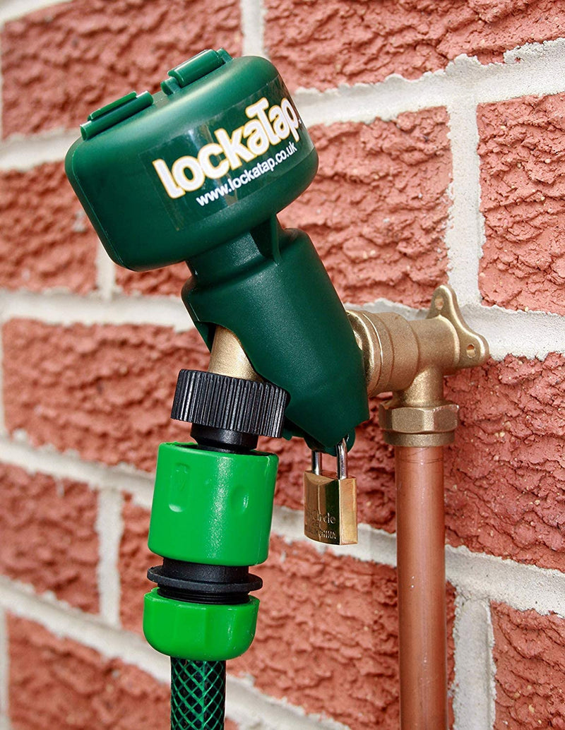 Lockatap GARDEN TAP LOCK - SECURE outside Brass Water TAPS to Stop Unauthorised Use - Locks Outdoor Hose - save WATER - Includes LOCK and 3 Keys - Can Be Used with Timers