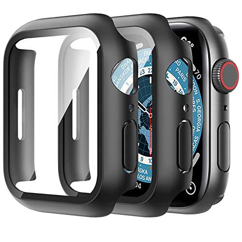 2 Pack Hard PC Case with Built-in Tempered Glass Screen Protector for Apple Watch Series 8 45mm/ Series 7 45mm, MH MOIHSING Full Coverage Screen Protector All-Around Surround Overall Case Cover, Black