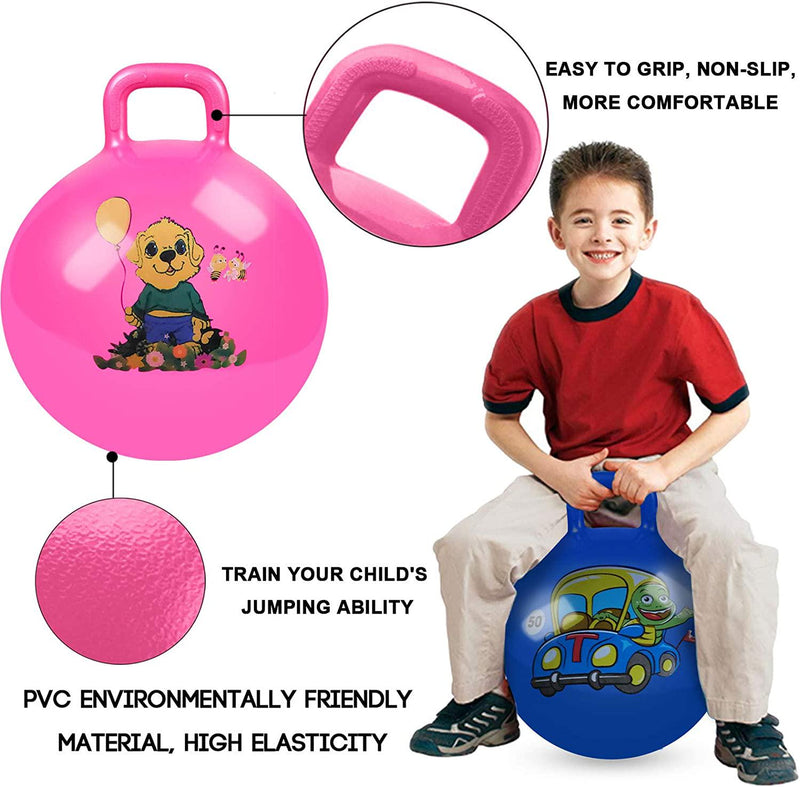 2 Pack Jump Hopper Bouncy Hopping Ball 18 inch with Handle Party Favors for Kids 3-6 Years - School Team Family Ride and Jumping