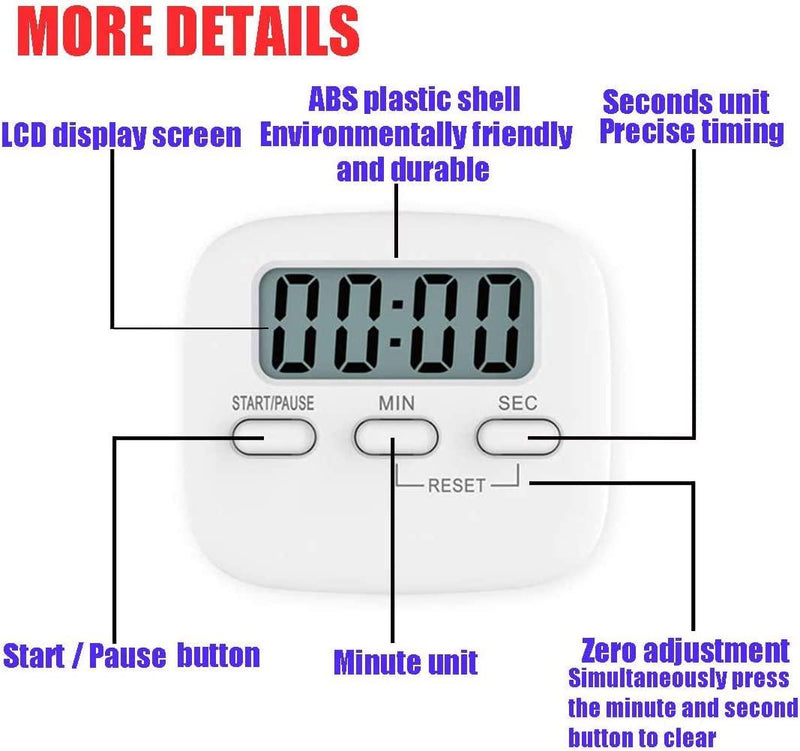 6 Pack Digital Timer For Teacher Small Timers For Kids Magnetic Back Big  Lcd Display Loud Alarm Minute Second Count Up Countdown With On/off Switch  Fo