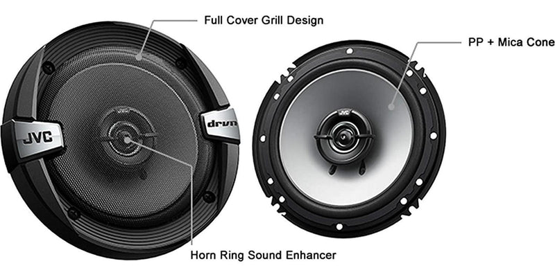 2 Pairs of JVC Cs-DR162 DR Series 6.5 Inch 2-Way Coaxial Speakers (300 Watts Peak) - 4 Speakers + Free Gravity Phone Holder