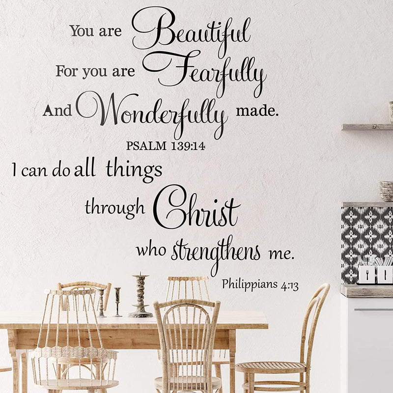 2 Pieces Vinyl Christian Quotes Wall Stickers Decal Beautiful Bible Verse Scripture Wall Stickers I Can Do All Thing Through Christ Who Strengthens Me Inspirational Quotes Wall for Home