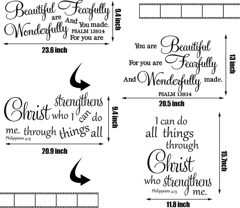 2 Pieces Vinyl Christian Quotes Wall Stickers Decal Beautiful Bible Verse Scripture Wall Stickers I Can Do All Thing Through Christ Who Strengthens Me Inspirational Quotes Wall for Home