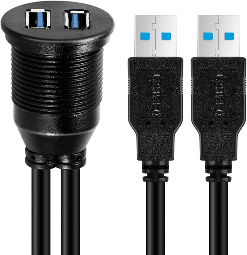 USB 2.0 to Type C 2.0 Car Mount Flush Cable Dual Port Male to Female  Extension Waterproof Cable for Car Truck 