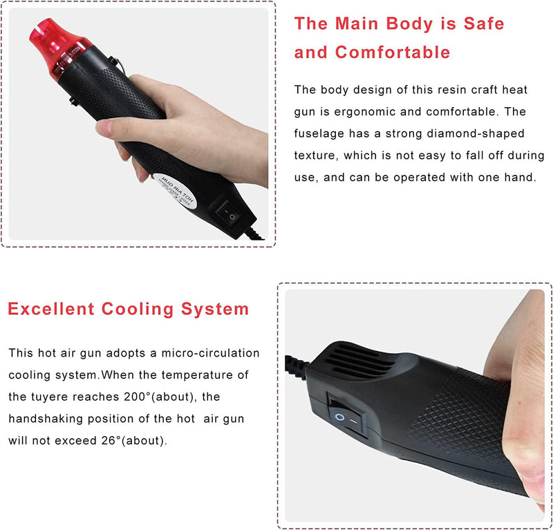 Portable Handheld Heat Gun For Epoxy Resin Crafts - 300w Black