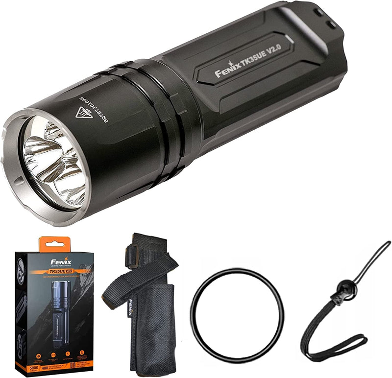 Fenix TK35UE V2.0 5000 Lumen Tactical Flashlight with 400M Beam – IP68 Waterproof Led Torch with Tactical & Duty Modes Flashlight Powered by 2 Batteries (Not Included)