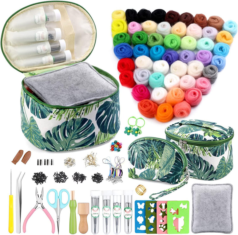 Jupean Felting Kit, Needle Felting Kit for Beginner, 60 Colors Wool Roving, Wool Felting Tool Kit with Felting Needles, Foam Mat, Needle Felting