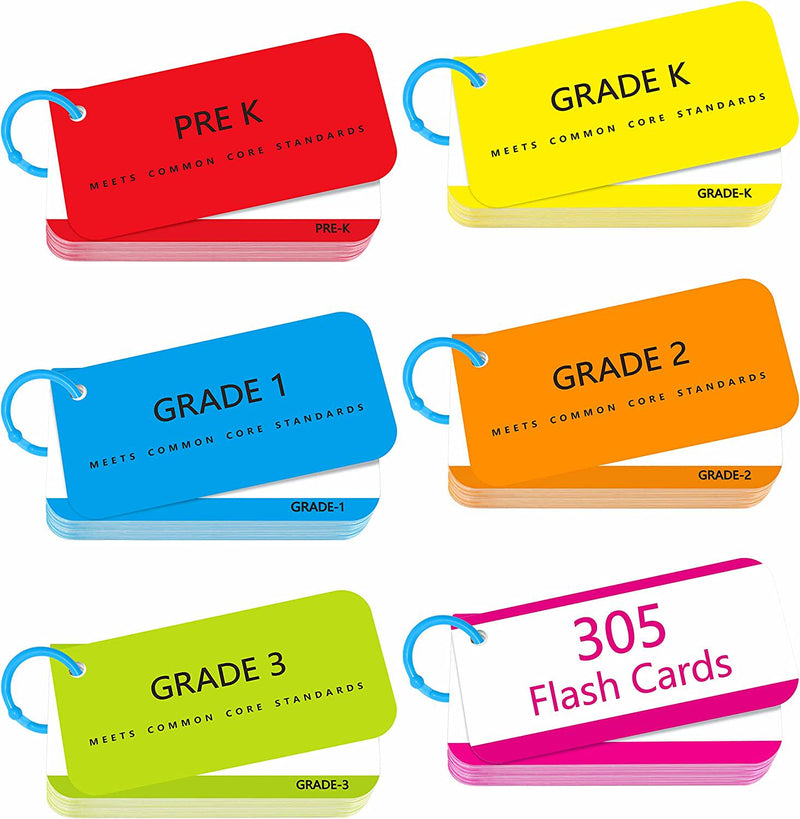 305 Flash Cards, Include 250 Dolch and Fry Sight Words with Sentences Plus 50 Blank Flash Cards, Educational Word Reading Flash Cards for Preschool, Kindergarten, 1st, 2nd, 3rd Grade (Include 6 Rings)