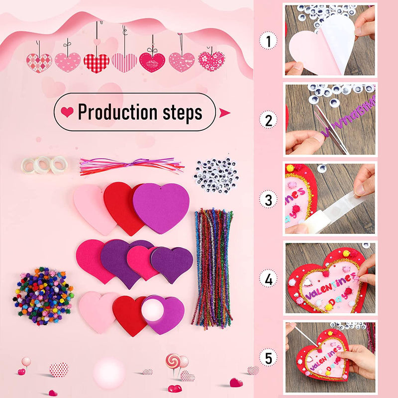 30 Sets Valentines Day Craft Kit Felt Valentine Day Crafts for Kids Heart Shaped Kids Valentines Craft Kits Ornaments DIY Valentine&