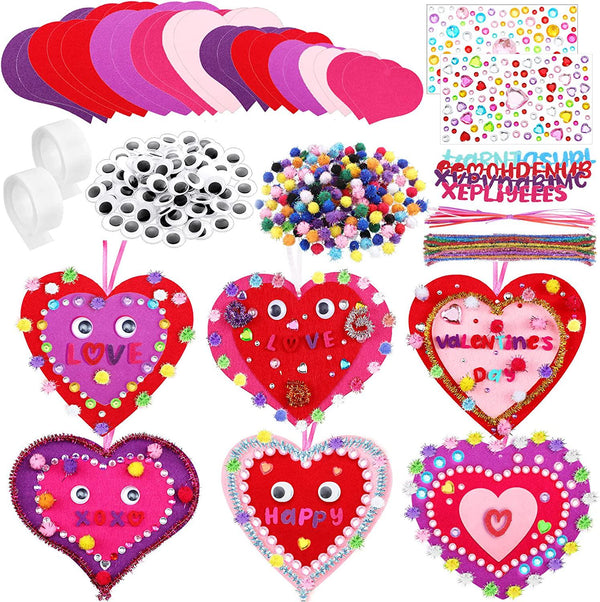 30 Sets Valentines Day Craft Kit Felt Valentine Day Crafts for Kids Heart Shaped Kids Valentines Craft Kits Ornaments DIY Valentine&#039;s Craft Kits Decorations for Kids Classroom Home Handmade Activities
