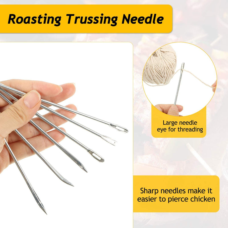 Roasting Trussing Needles Butchers Meat Trussing Needle Stainless Steel Cooking Needles Poultry Trussing Needle for Securing Stuffed Turkey, Chicken, Roasts and Rolled Meats Supplies (12 Pieces)