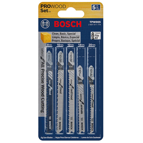 Bosch TPW005 5 Pc. Pro-Wood T-Shank Jig Saw Blade Set