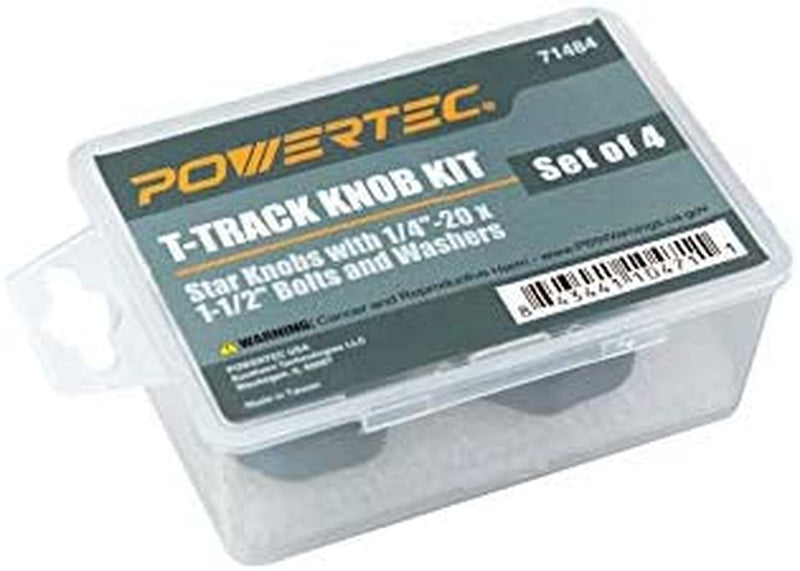 POWERTEC 71484 T-Track Knob Kit W/ 7 Star Threaded 1/4-20 Knobs, Bolts and Washers for Woodworking Jigs and Fixtures – Set of 4