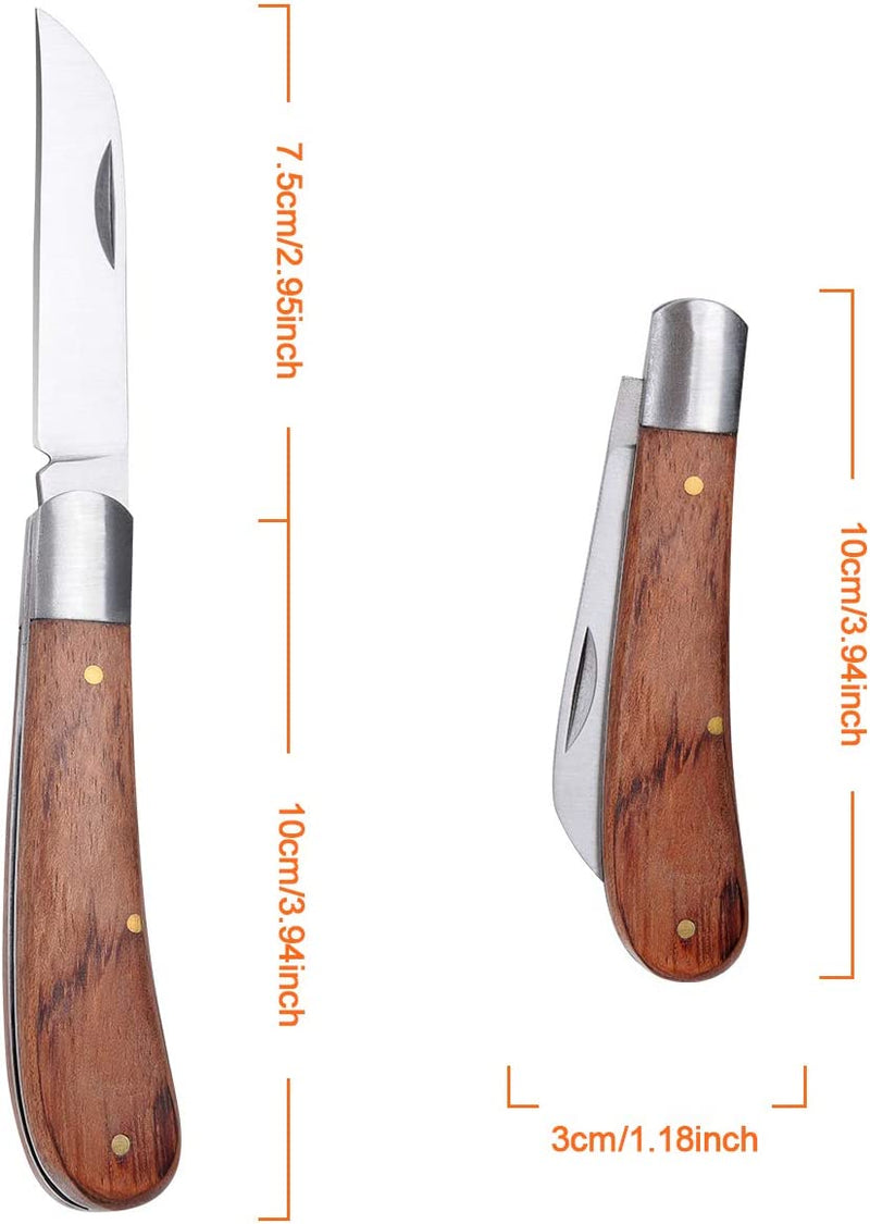 Linsen-Outdoor Pruning Knife,Grafting Knife, Stainless Steel Garden Budding Knife, Folding Pocket Knife for Grafting Multi Cutting Tool, Weed Bushes Branches Mushroom Diggig Knife