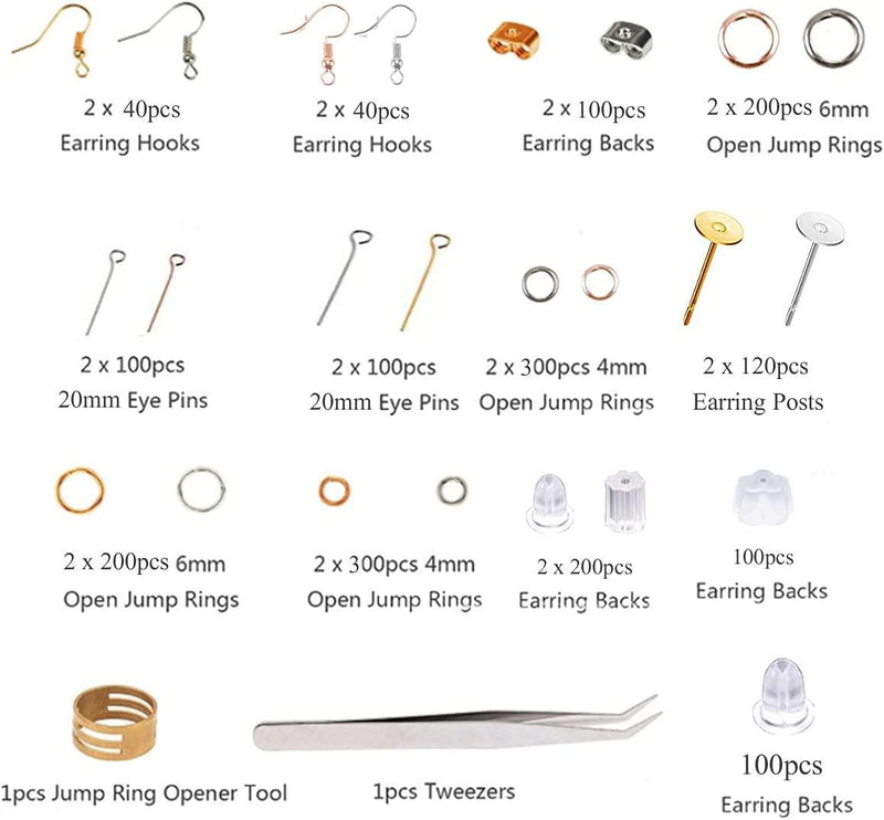 Earring Making Supplies Kit Earring Hooks Backs Posts Eye Pin Tweezer Jump  Ring Opener for Jewelry