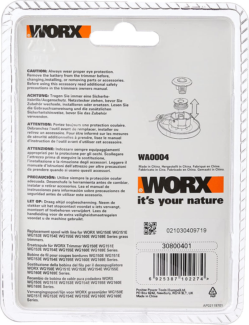 WORX WA0004 2-Pack Replacement Grass Trimmer Spool and Line 1.3M to Suit WG154E, WG157E, WG169E, WG163E