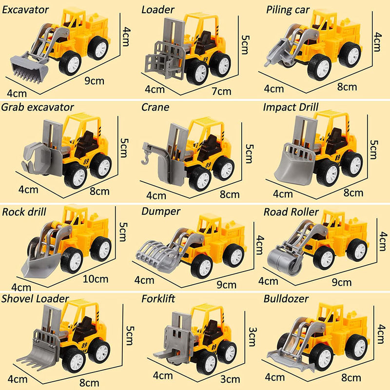 36 Pcs Construction Engineering Trucks Small Construction Toys Construction Pull Back Vehicles Mini Excavator Toys Car Toys Set for Birthday Party Favors Cake Stocking Stuffers Supplies, 12 Styles
